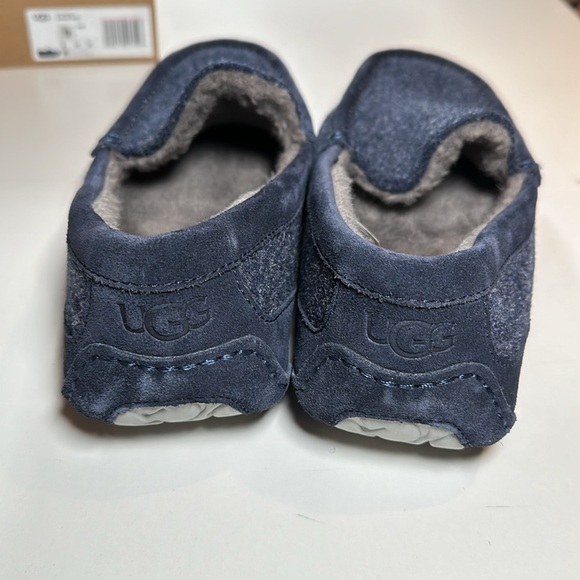 Mens UGG Plush Ascot Slippers Black Wool Gray Shearling Inside Sz 9 - Picture 3 of 8